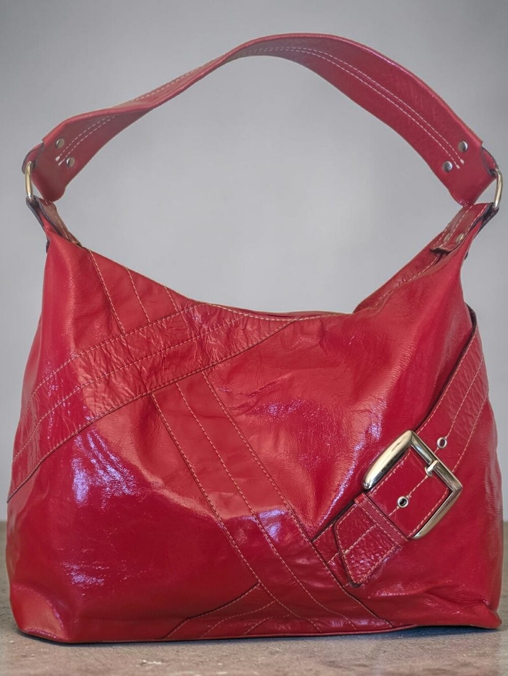 Mussio DeGroot Red Italian Patent Leather Large Tote Shoulder Hobo Bag